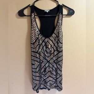 Charlotte Russe Black silver Sequin Graphic Tank Top